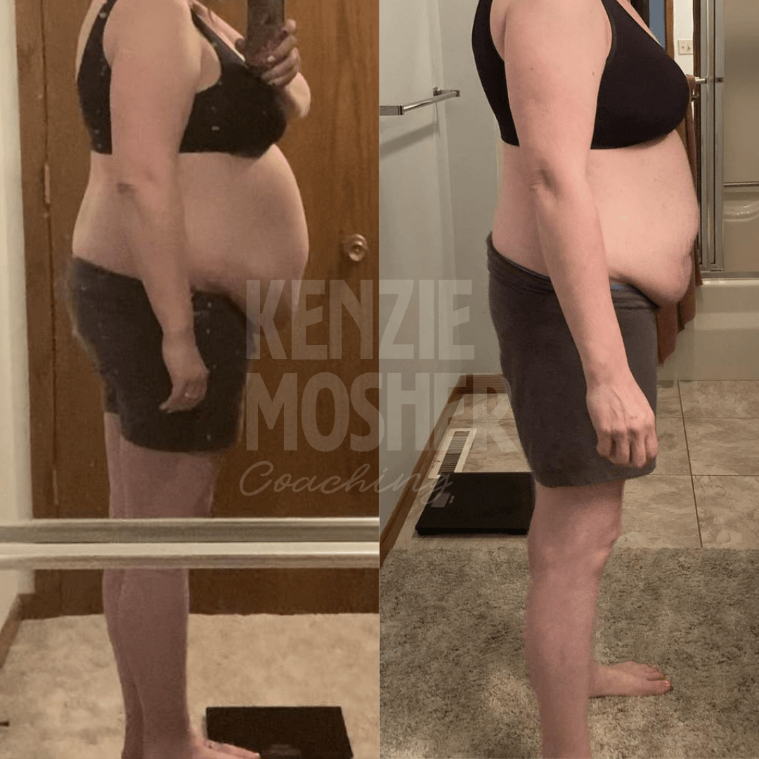 Before and after showing improved body composition after six months of coaching.