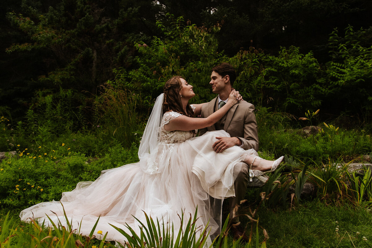 Couple portraits at their garden wedding
