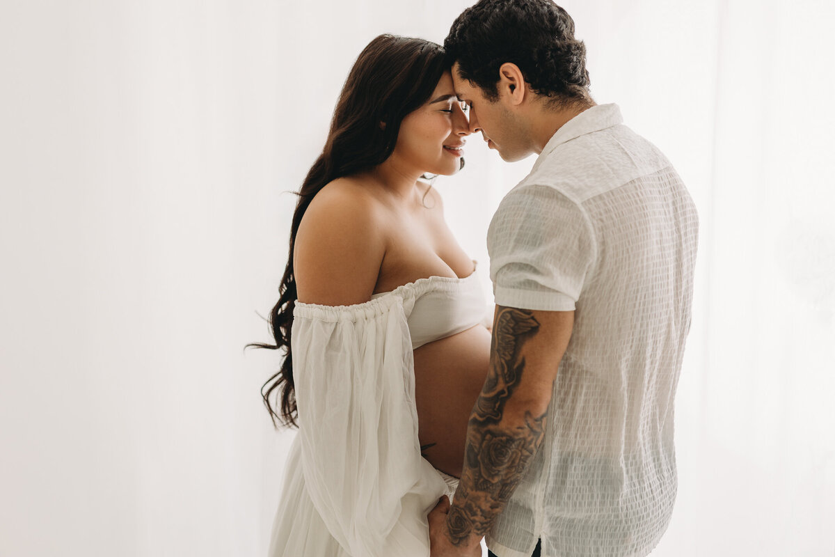 maternity session in all white studio