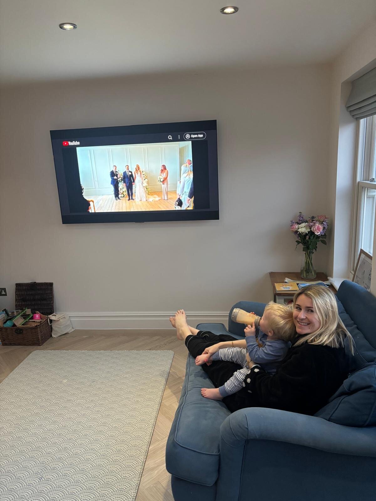Family overseas watching a wedding live stream