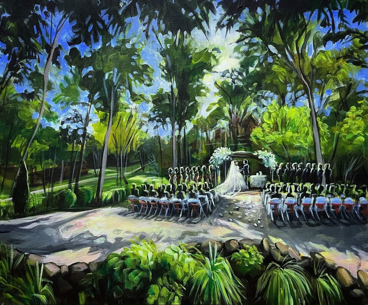 Live Wedding Painting of Ceremony at Landoll's Mohican Castle - OH wedding venue - Smith