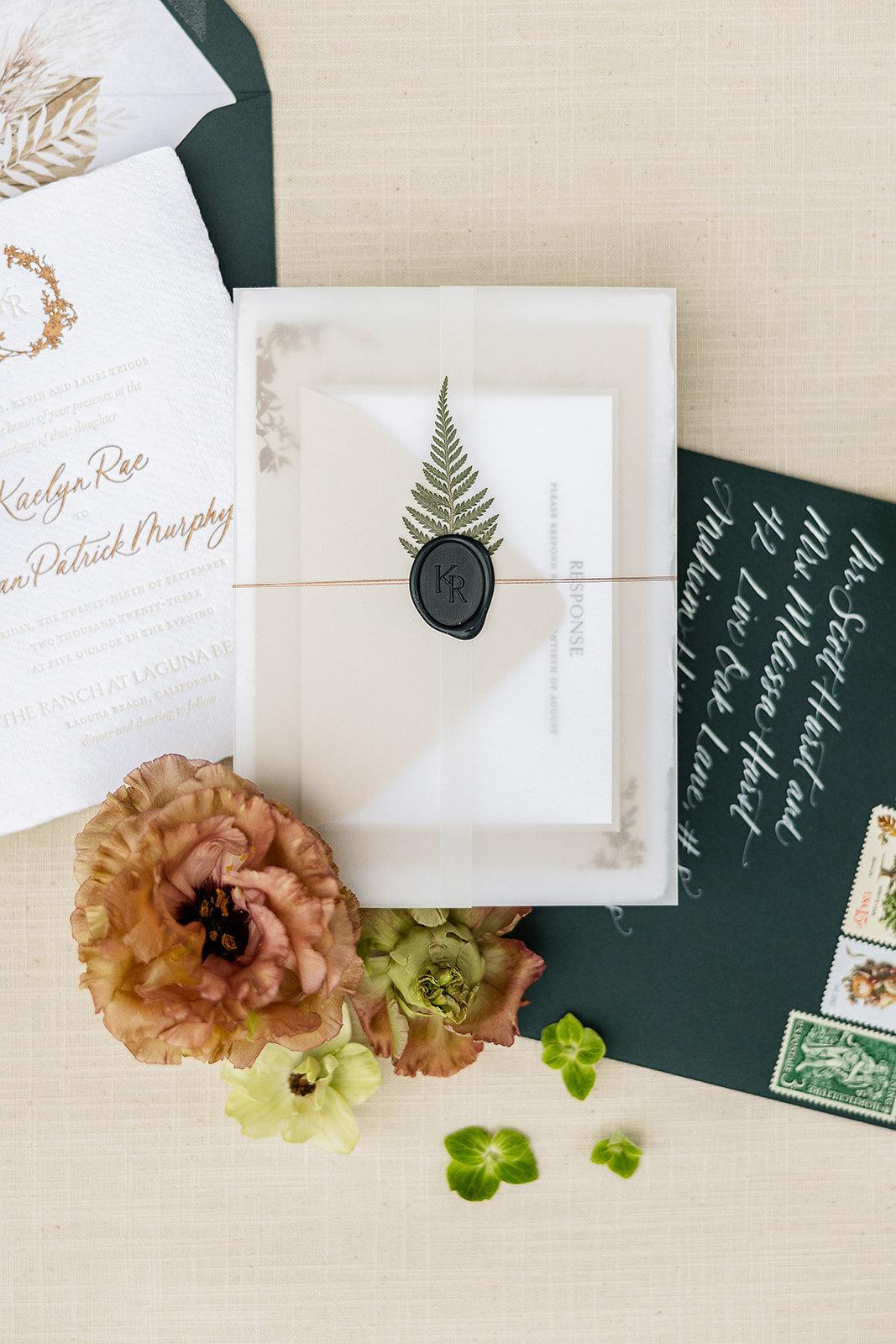 Custom letterpress and foil wedding invitations