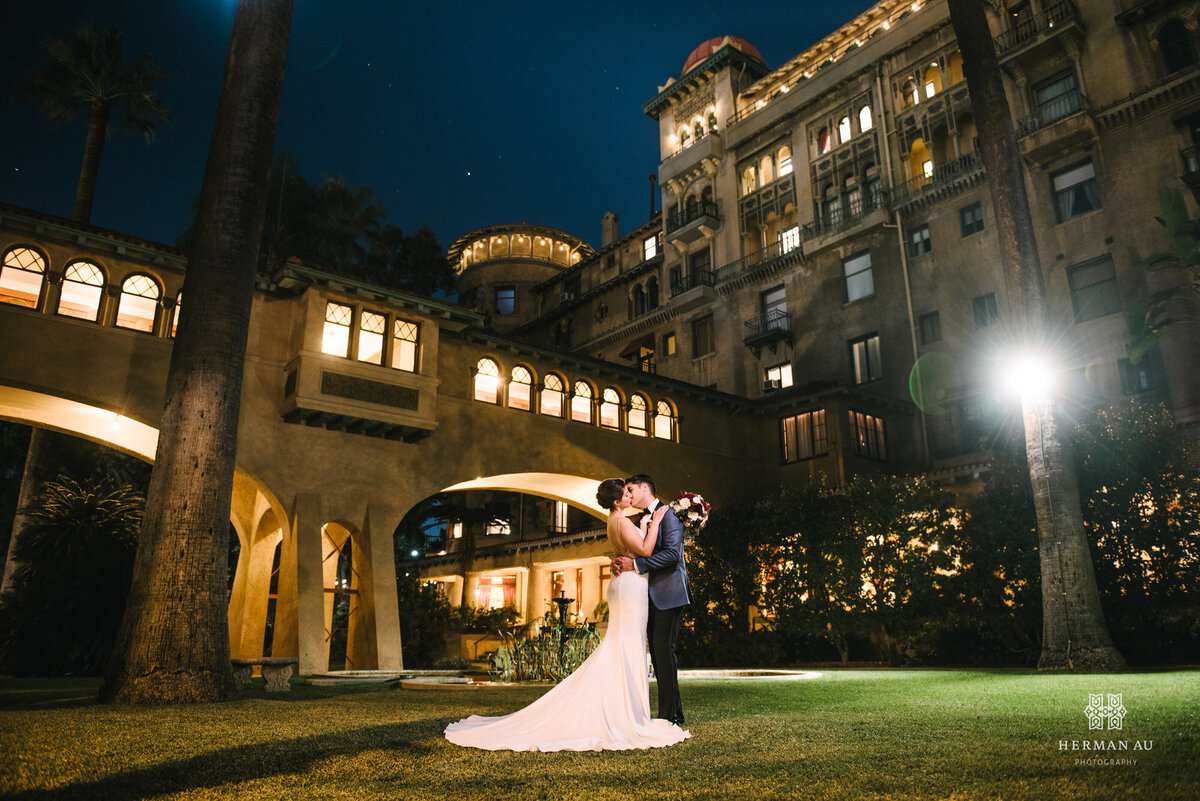Night Photo Romantic in front of a beautiful lit up Castle Green of Pasadena