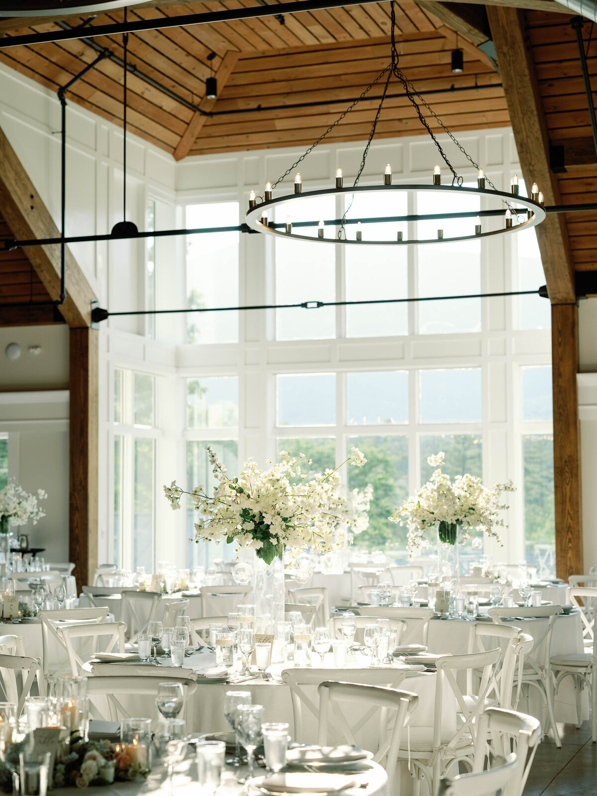 reception space with candles and flowers at  hildene wedding in manchster, vt ceremony