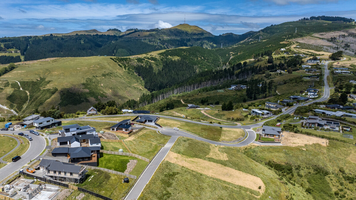 drone shot of christchurch port hills builds