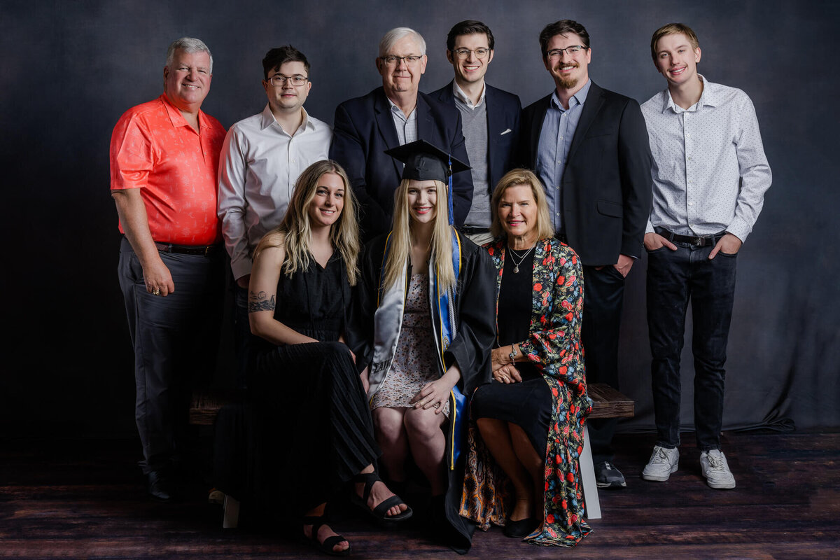 Large Prescott family poses in studio for Prescott family photos