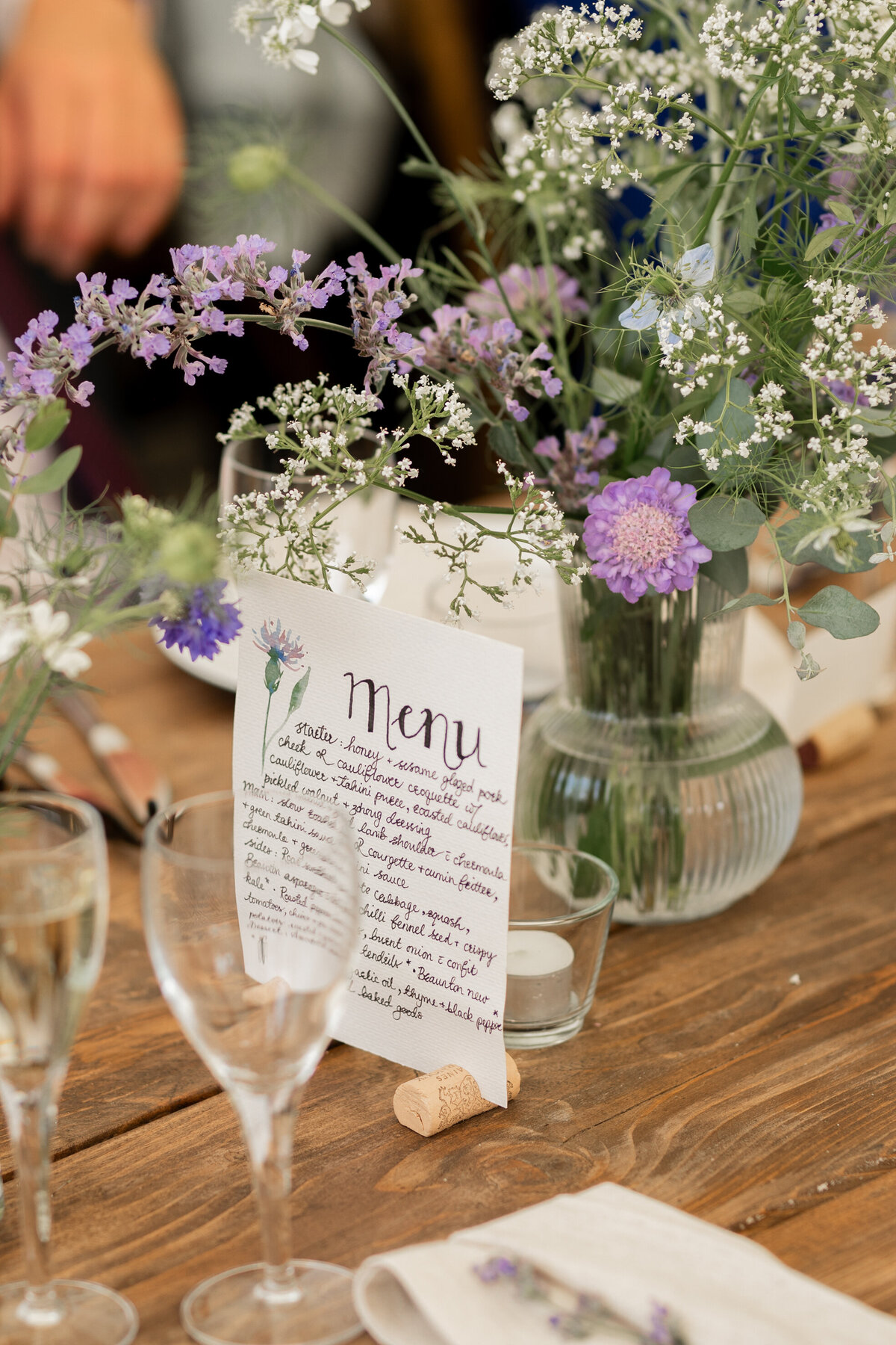 Wedding menus at Devon marquee wedding
