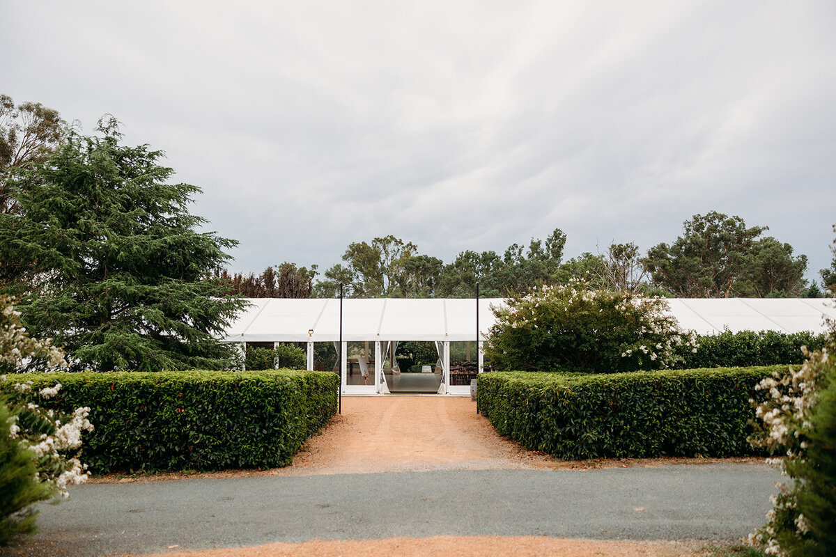 Poachers Pantry wedding reception marquee entrance from the gardens