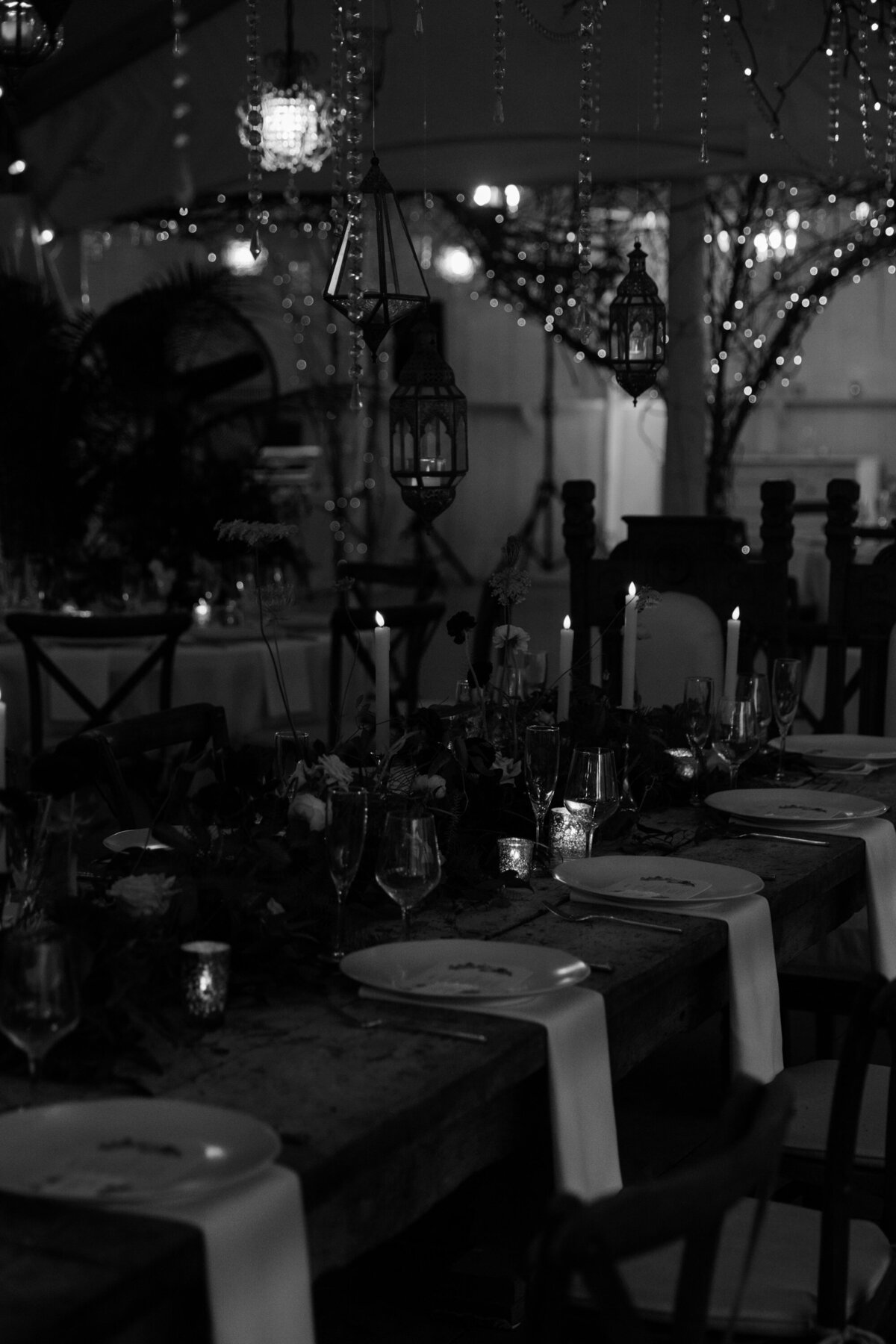 table scape in black and white photo