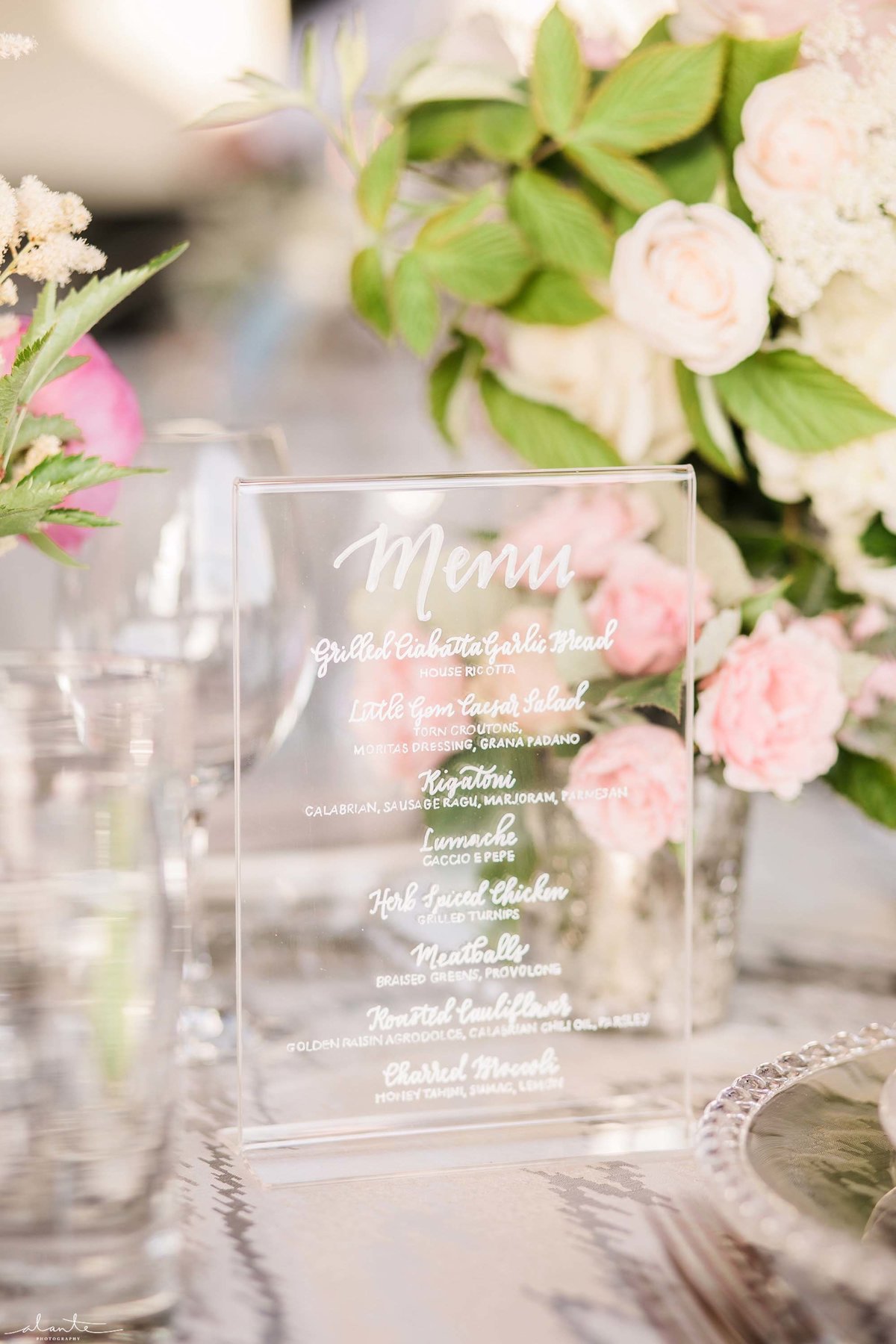 Lucite custom menu cards are just one of the small perfect details of this Seattle blush wedding.