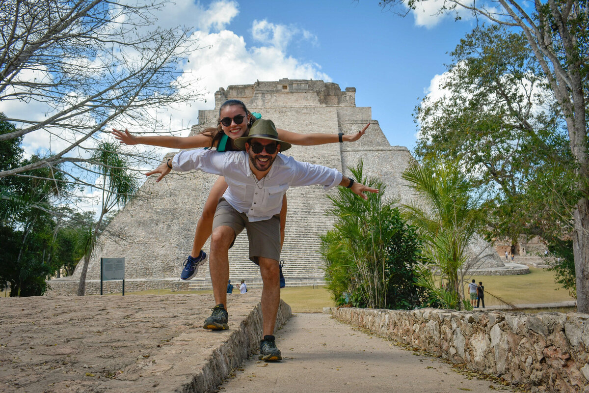 Couple having fun while travelling