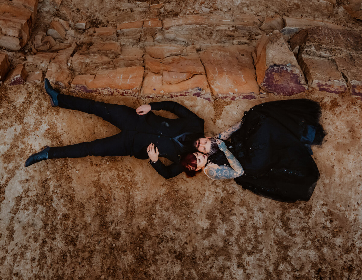 drone couple rocks wedding
