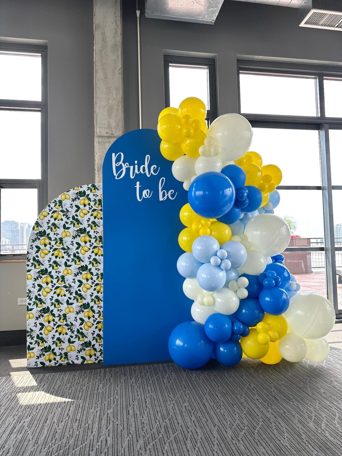 bride to be blue and yellow balloons chicago
