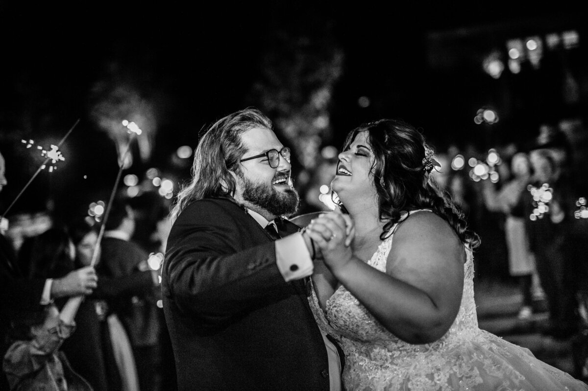 nighttime black and white sparkler exit at sunflower hill farm