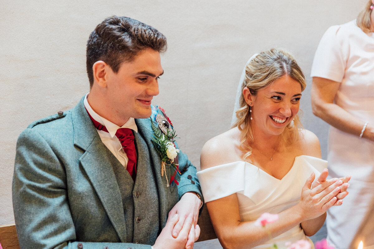 Bride and groom during speeches at The Free Company