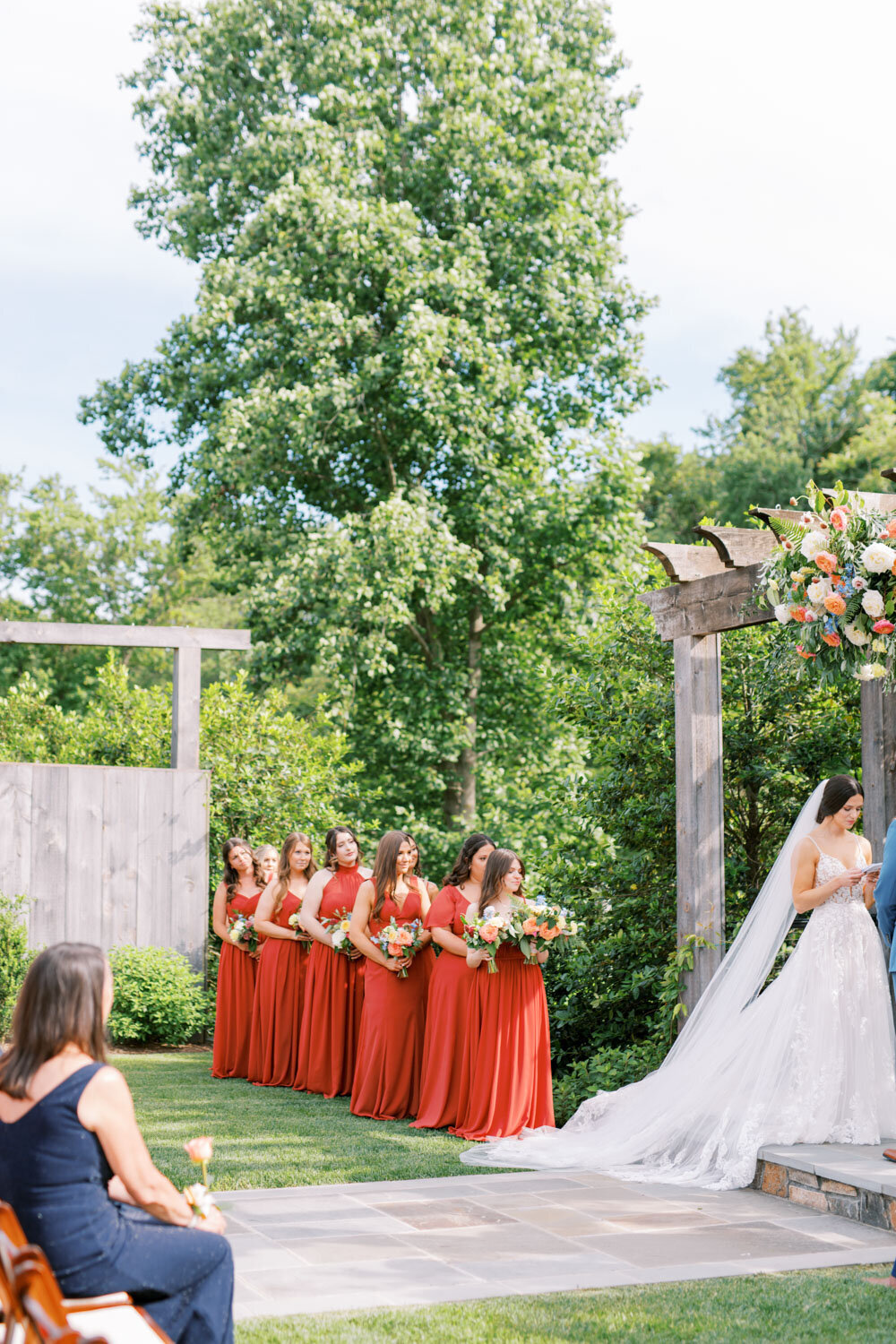 Bridesmaids lining up for wedding ceremony