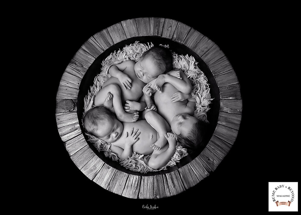 AWARDS_BUMPBABYANDBEYONDMAGAZINEFEATUREAWARDS_TRIPLETSNEWBORNBABIESINBASKETBLACKANDWHITE_