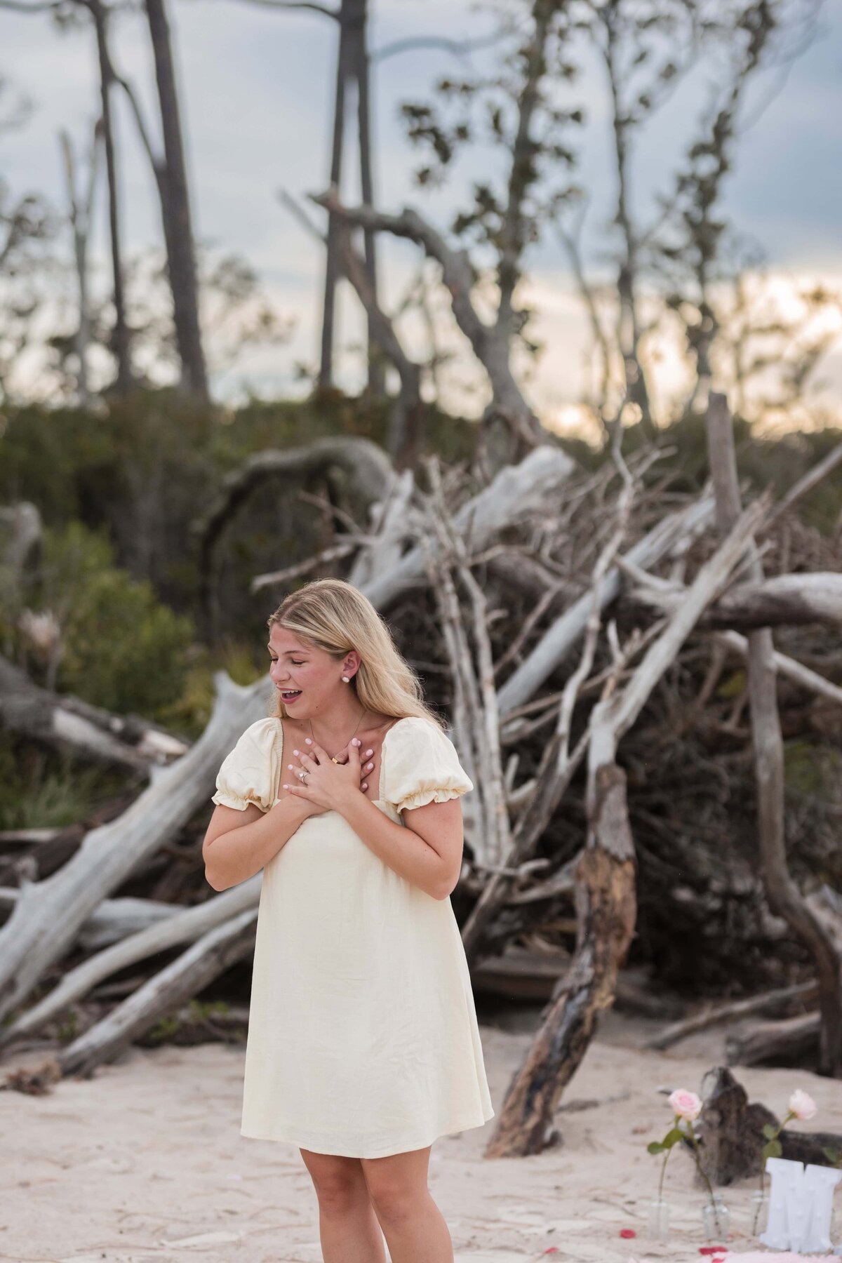Surprise Engagement at Boneyard Beach, Jacksonville, FL | Phavy Photography, Jacksonville Proposal Photographer