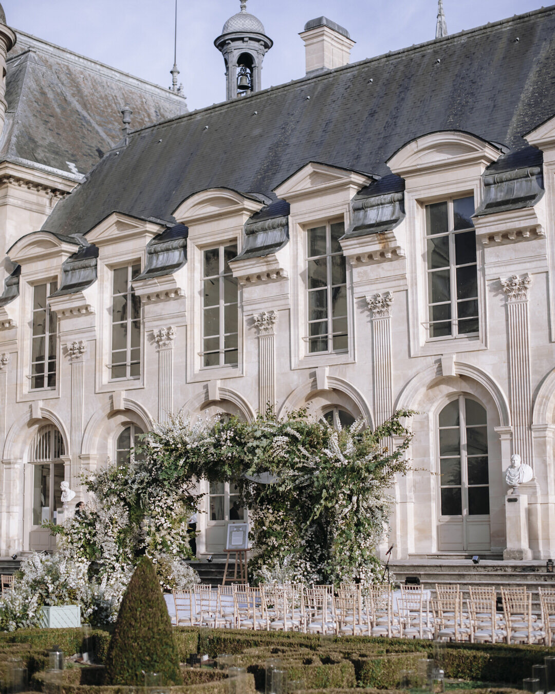 Paris Destination Wedding at Chateau de Chantilly by Alejandra Poupel Events close up chateau chantilly