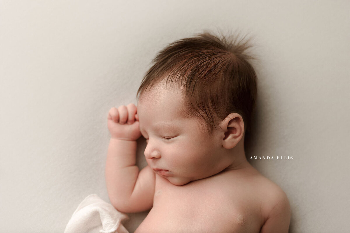 Angelic newborn portrait of baby with white sheet