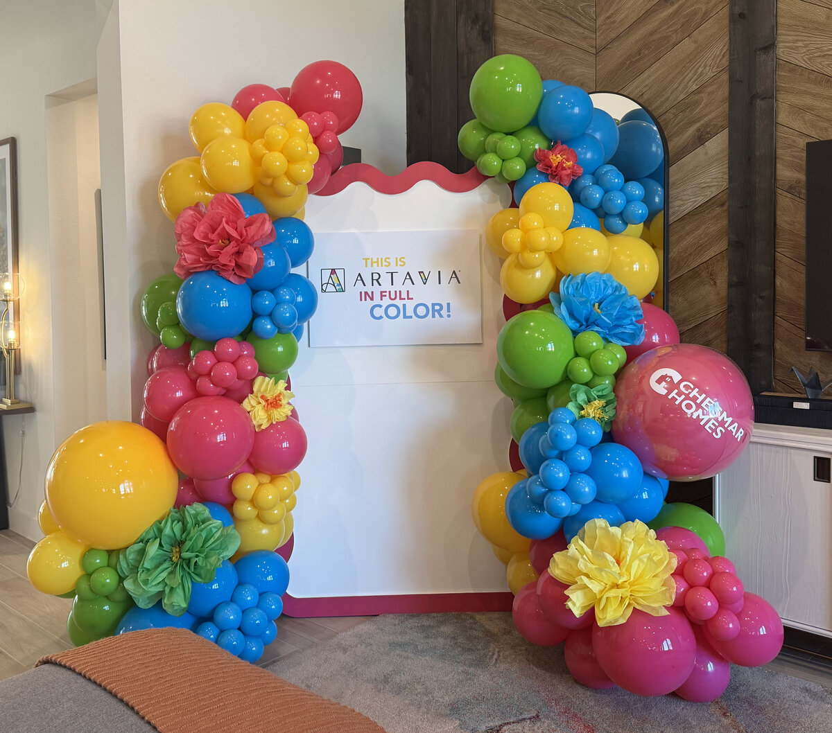 Custom balloon installation for home opening The Woodlands
