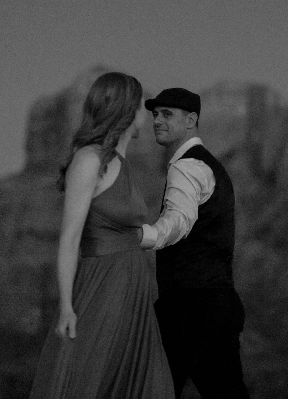 Sunset engagement photo in Sedona with golden Arizona light