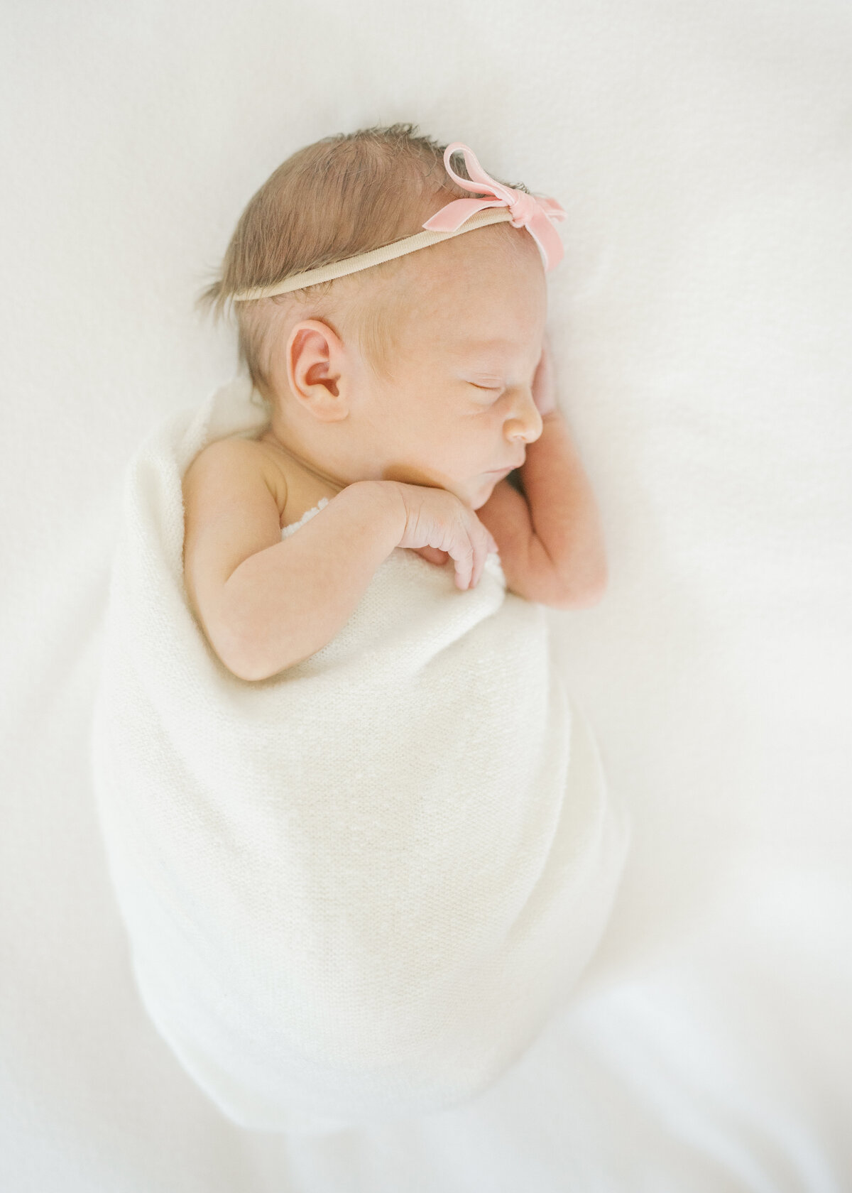 baby swaddled in blanket with pink boy in Williamsburg Virginia Newborn Photography Session
