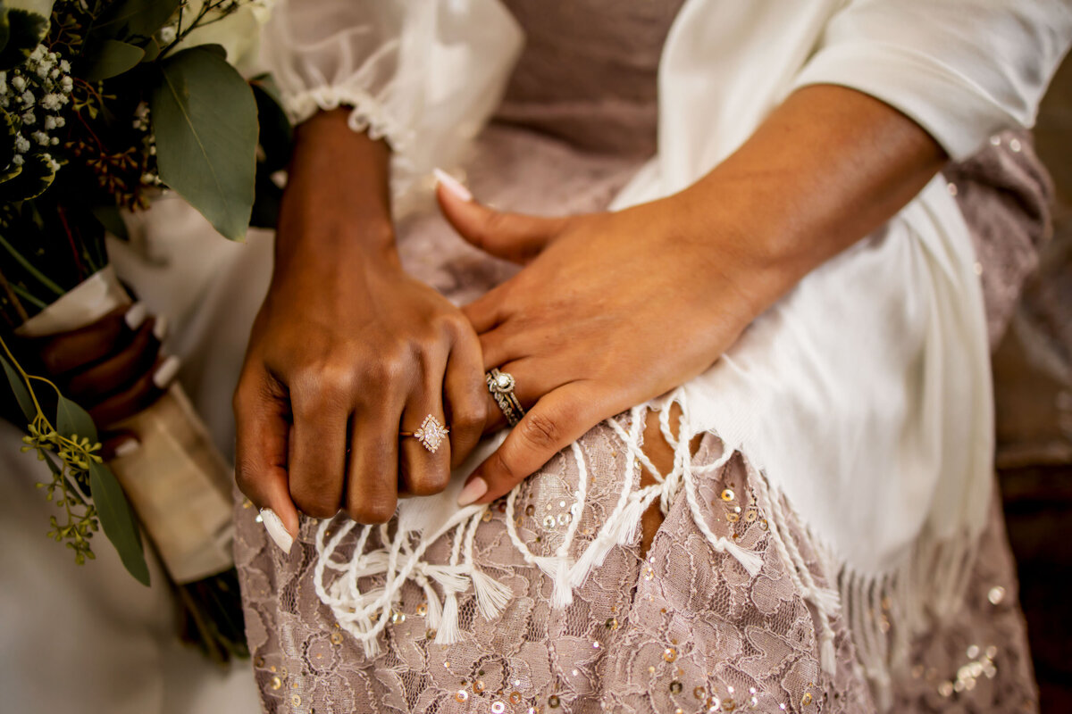 a bride and her mom's hands
