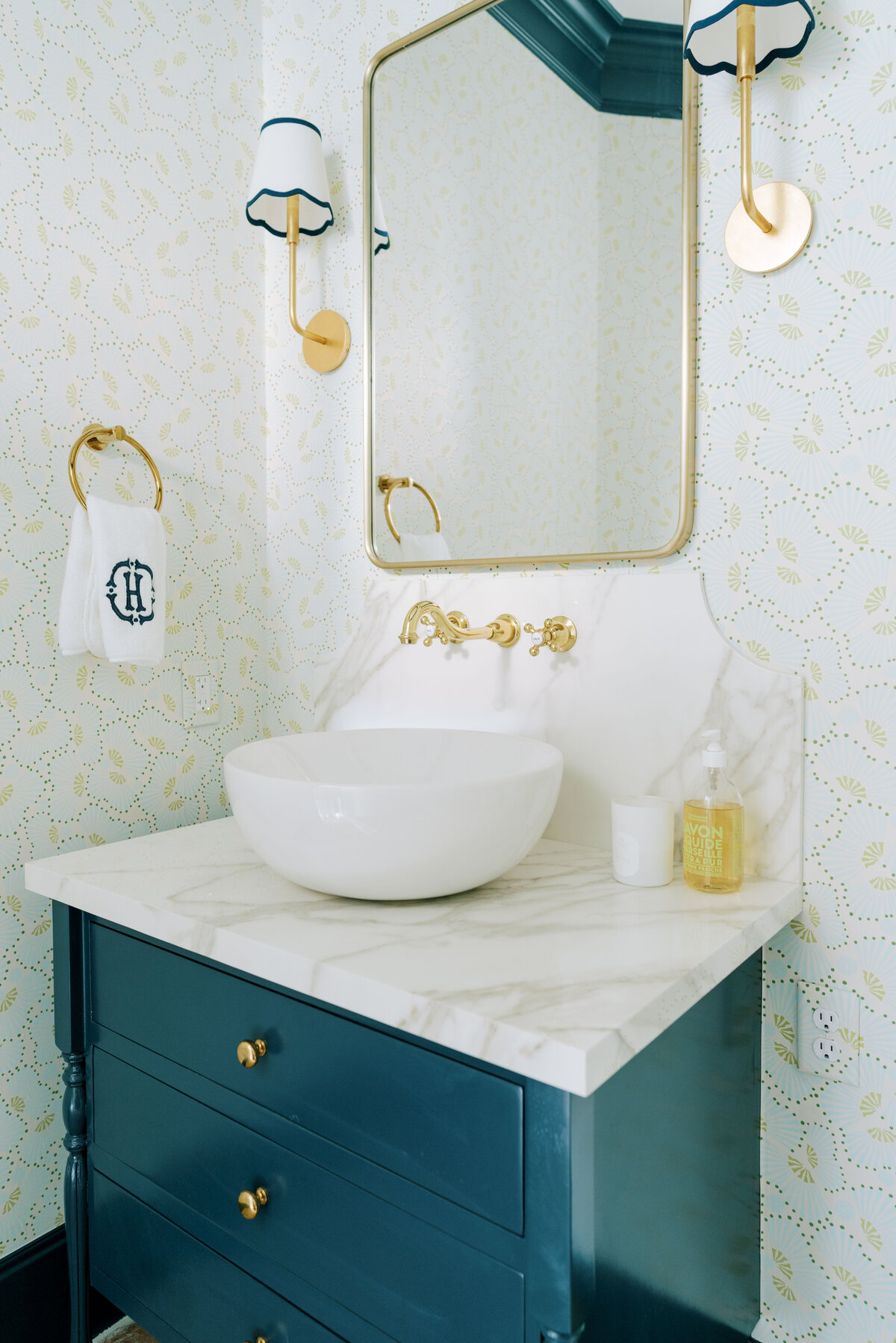 oyster creek studios spring valley remodel blue and gold bathroom