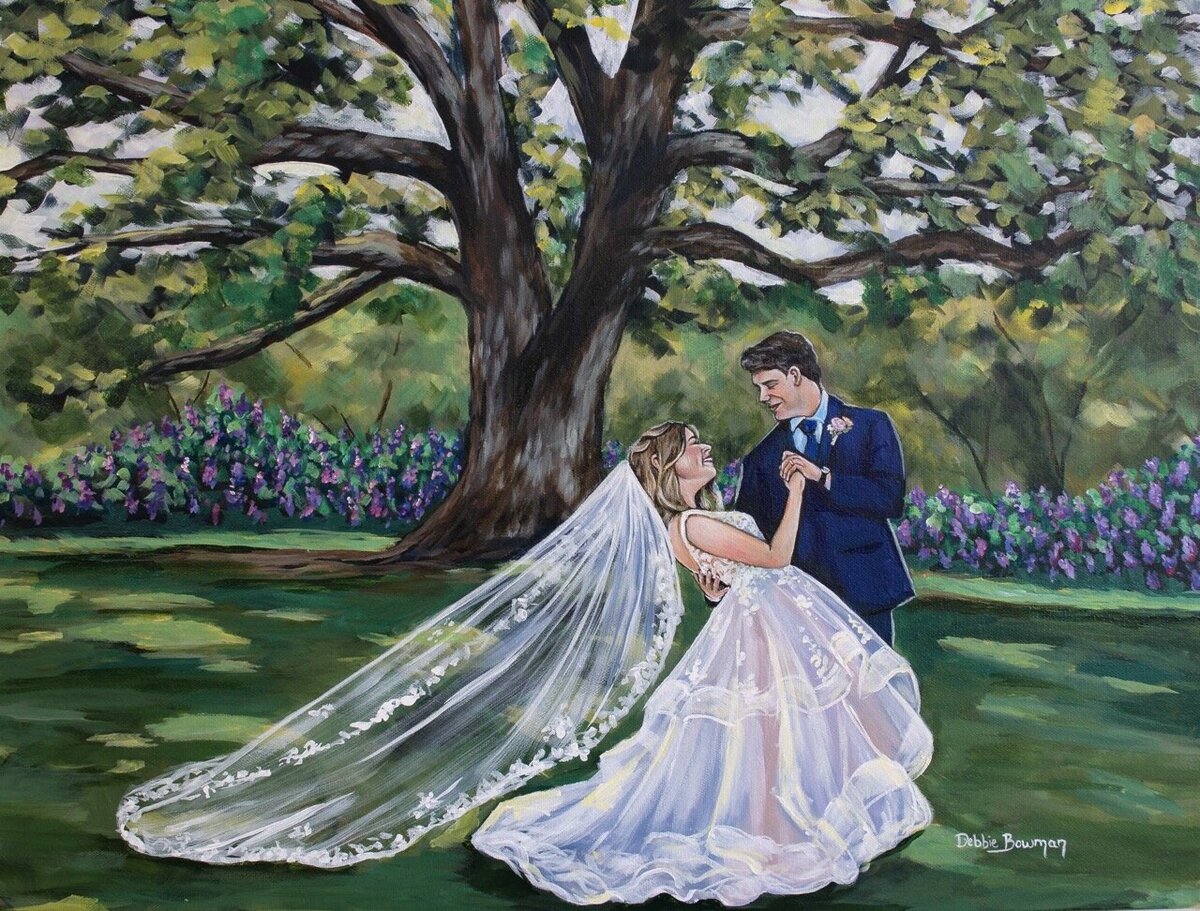Outdoor live wedding painting at Greenbrier Farms