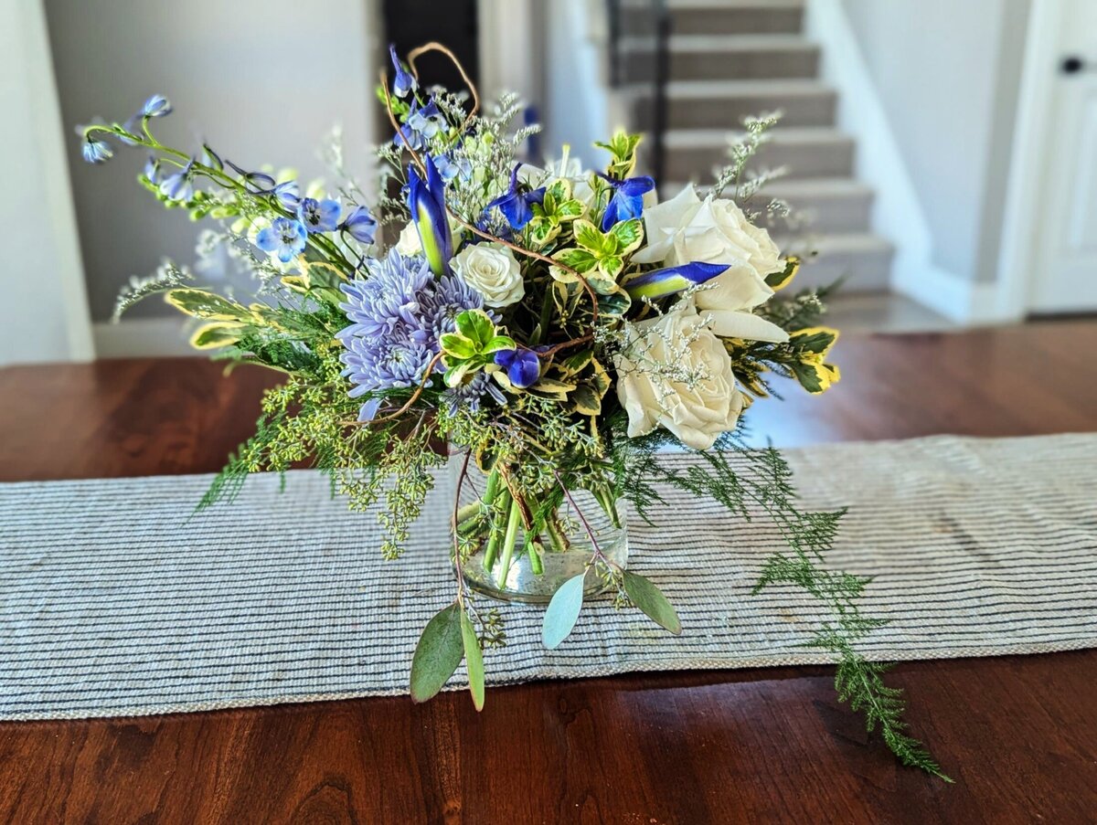 funeral and sympathy floral individual arrangement blue vase