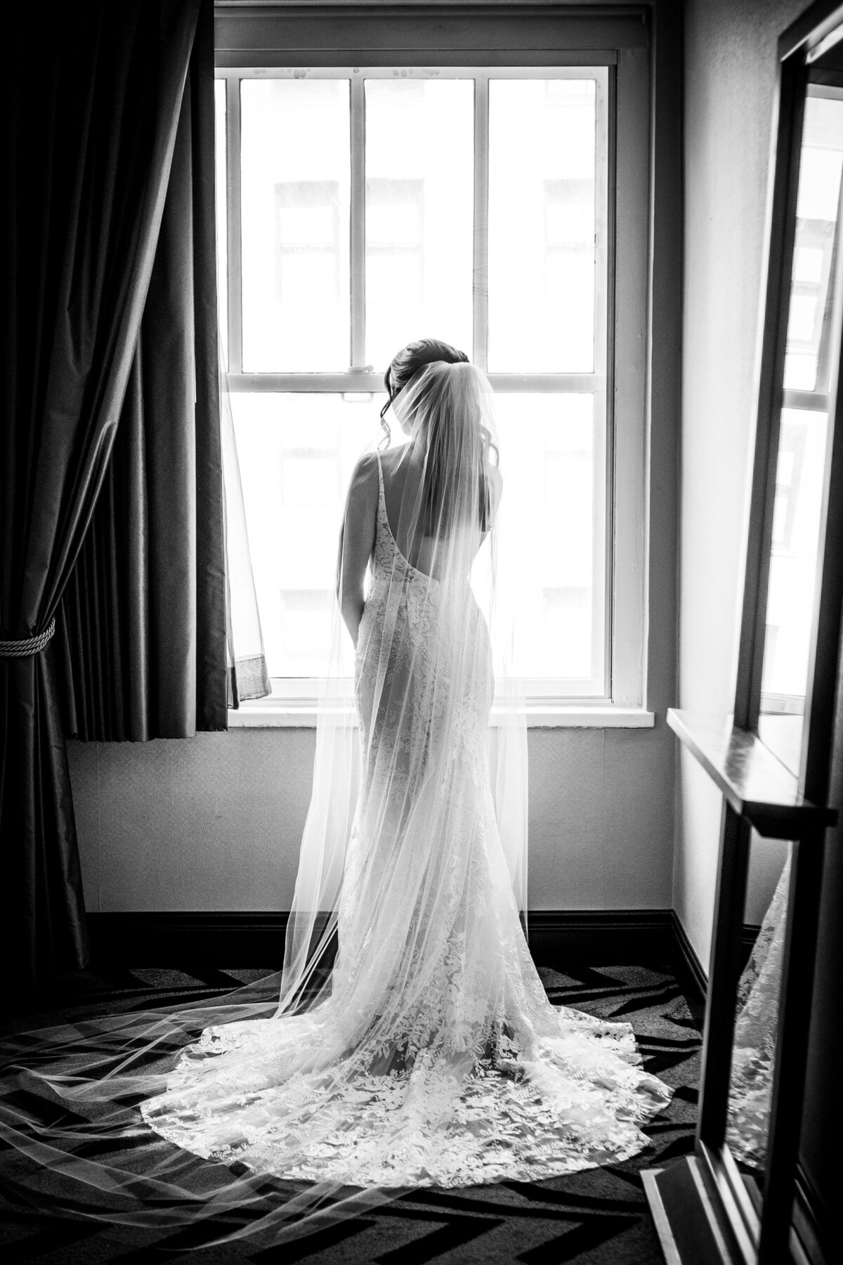 black and white bridal portrait