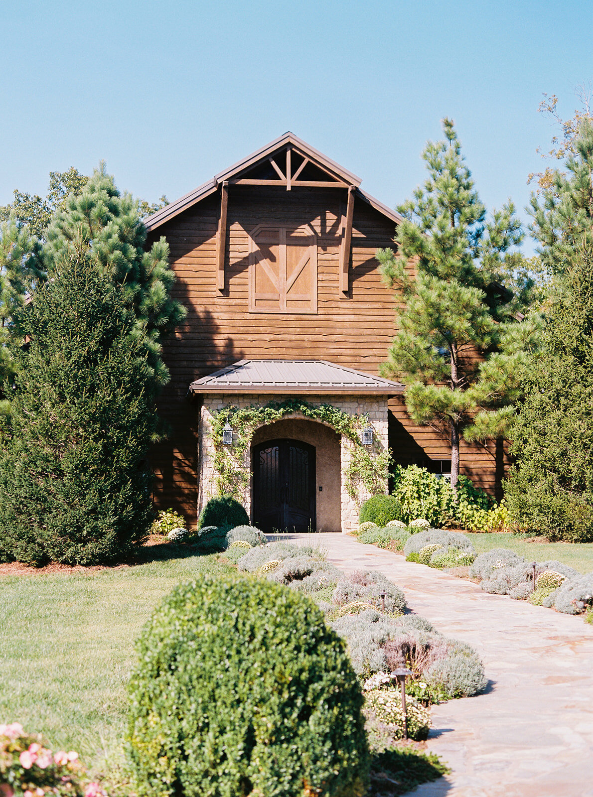 wedding venue with wood and stone accents
