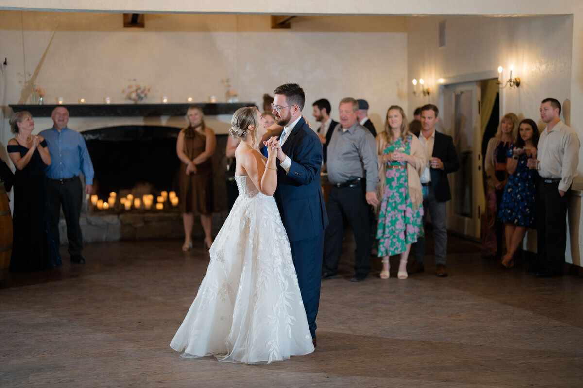Bride and groom on their wedding reception sweet dance