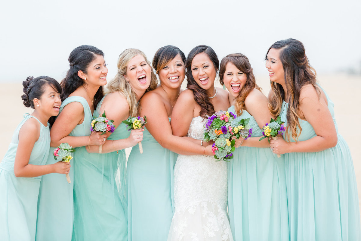 Bridesmaid Formal Photo in Teal Bridesmaid Dresses on the Virginia Beach oceanfront