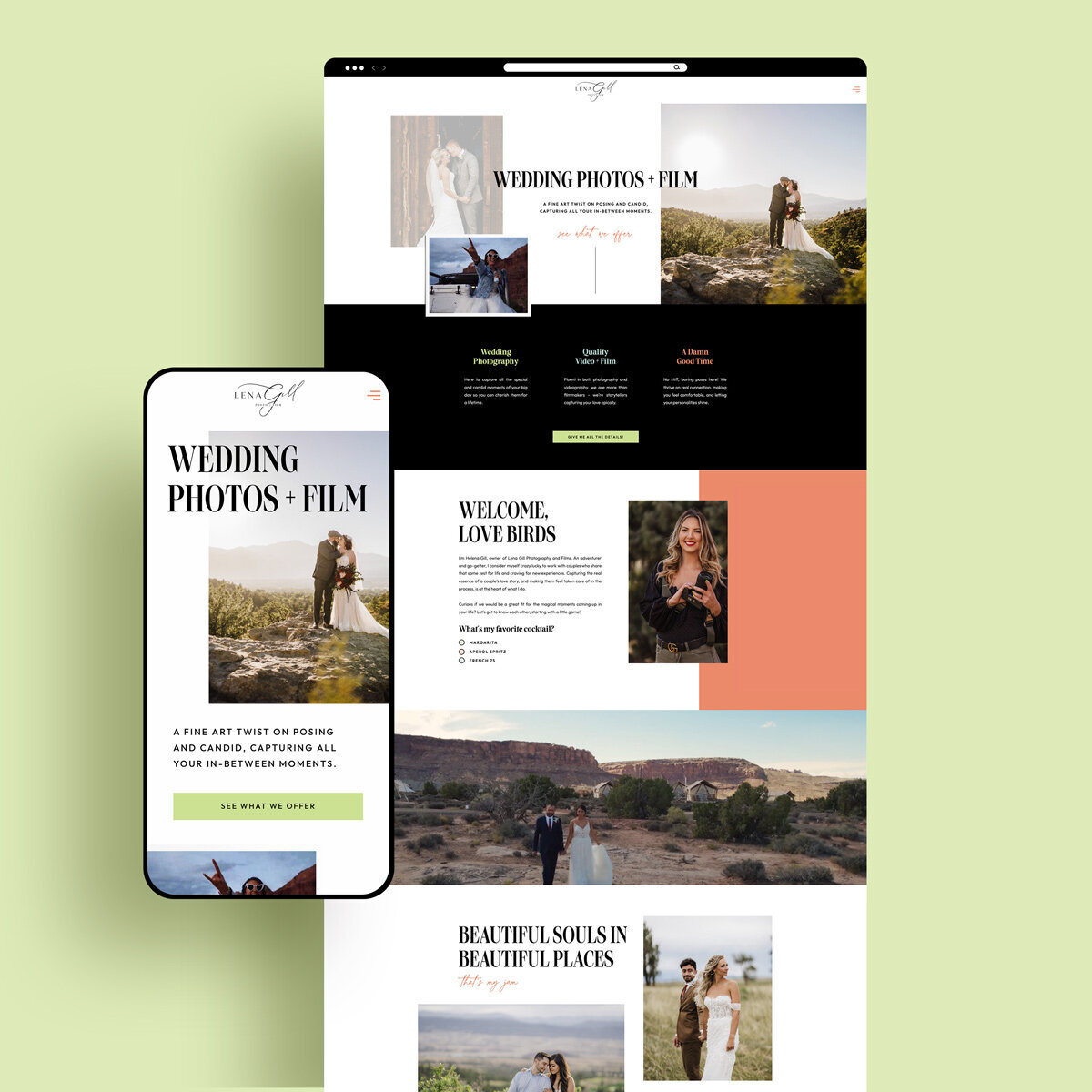 homepage design for adventure wedding photographer website