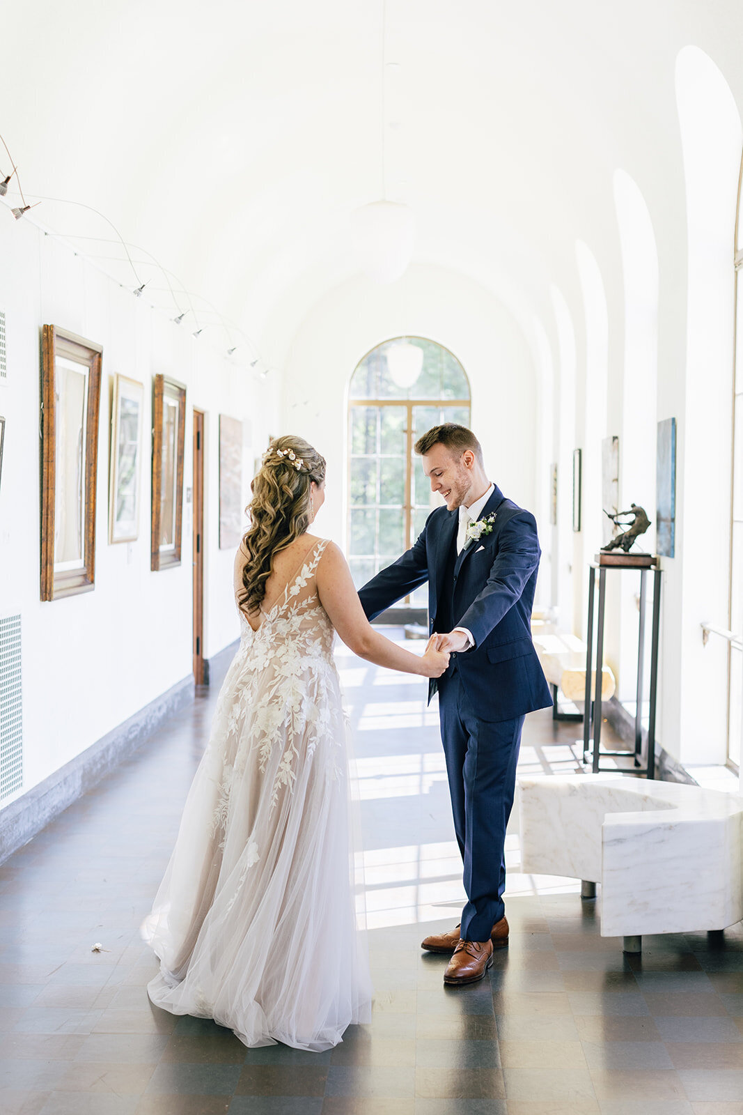 Bride and groom photos at the lodge at st edward state park wedding venue