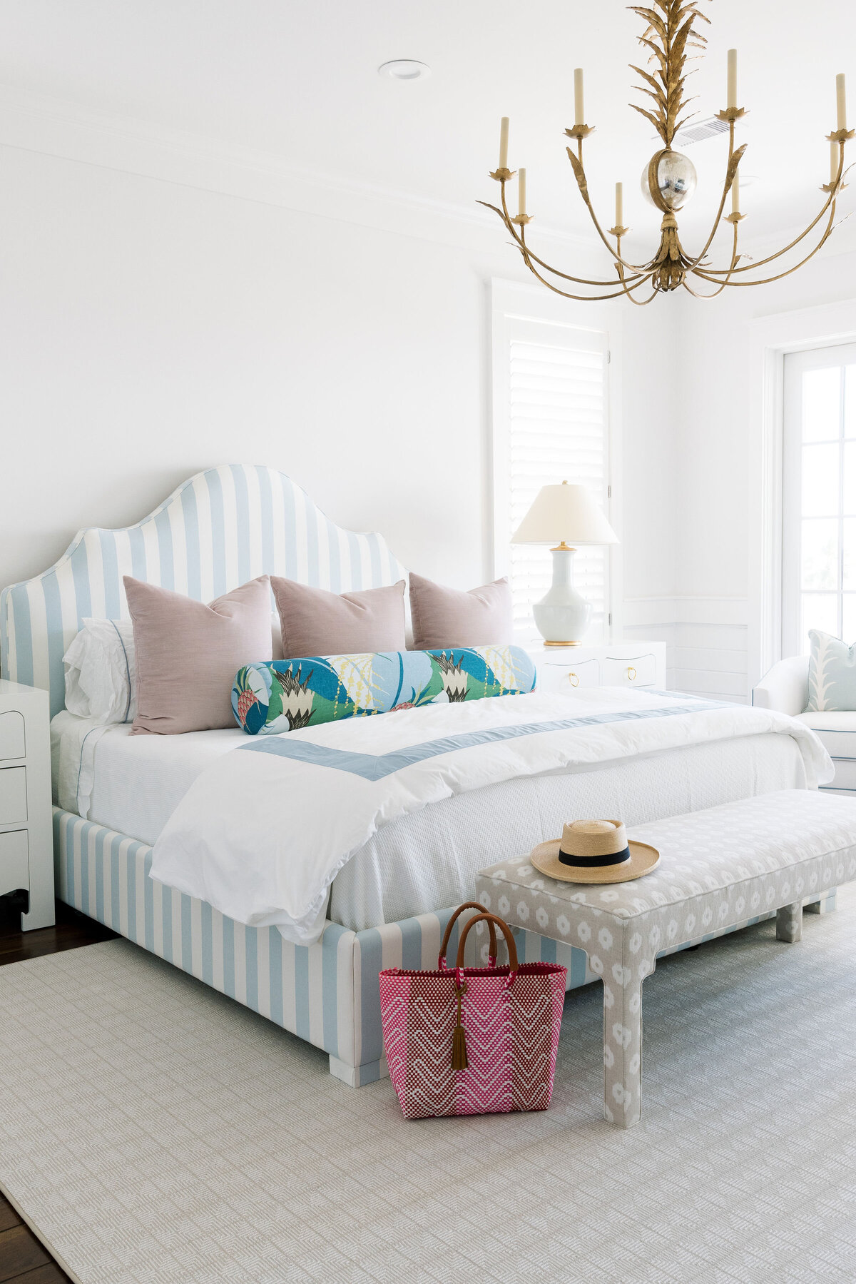 oyster creek studios galveston beach remodel blue and white striped bed