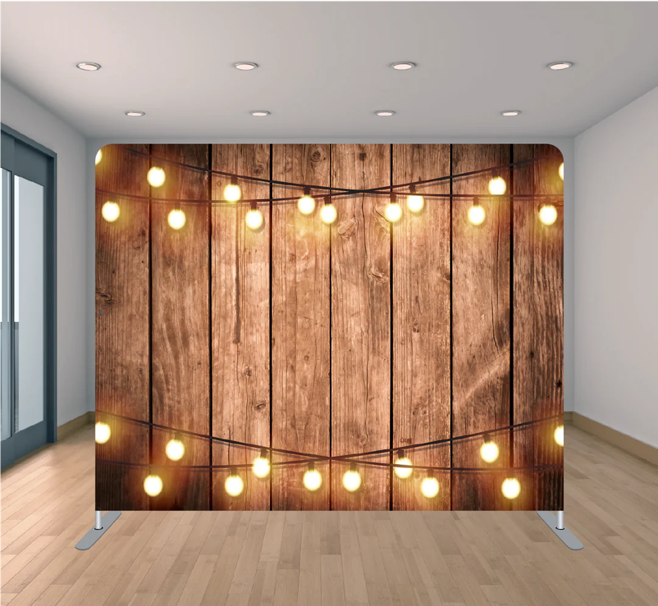 wood with string lights