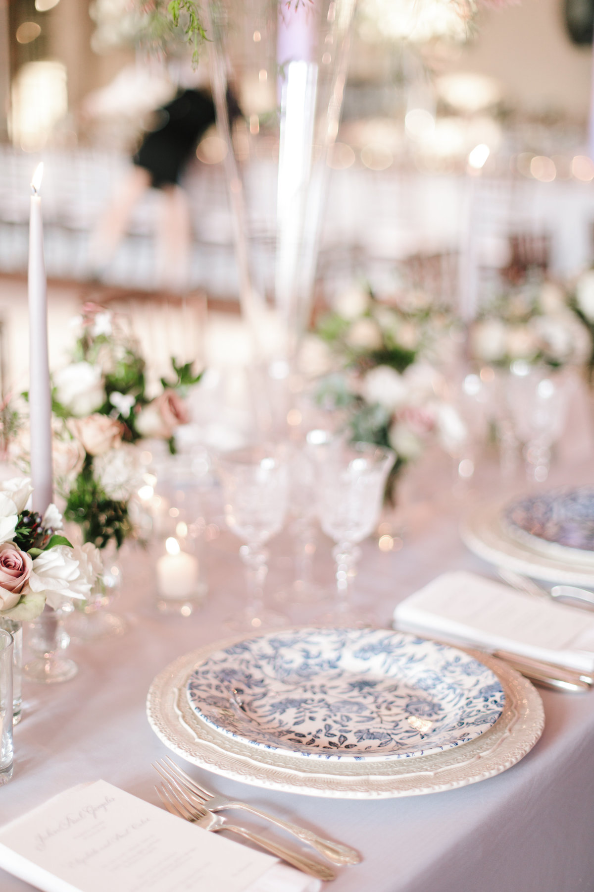 Tablescape for wedding by Jenny Schneider Events at The Anthenaeum in Pasadena, California. Photo by Heather Kincaid Photography.