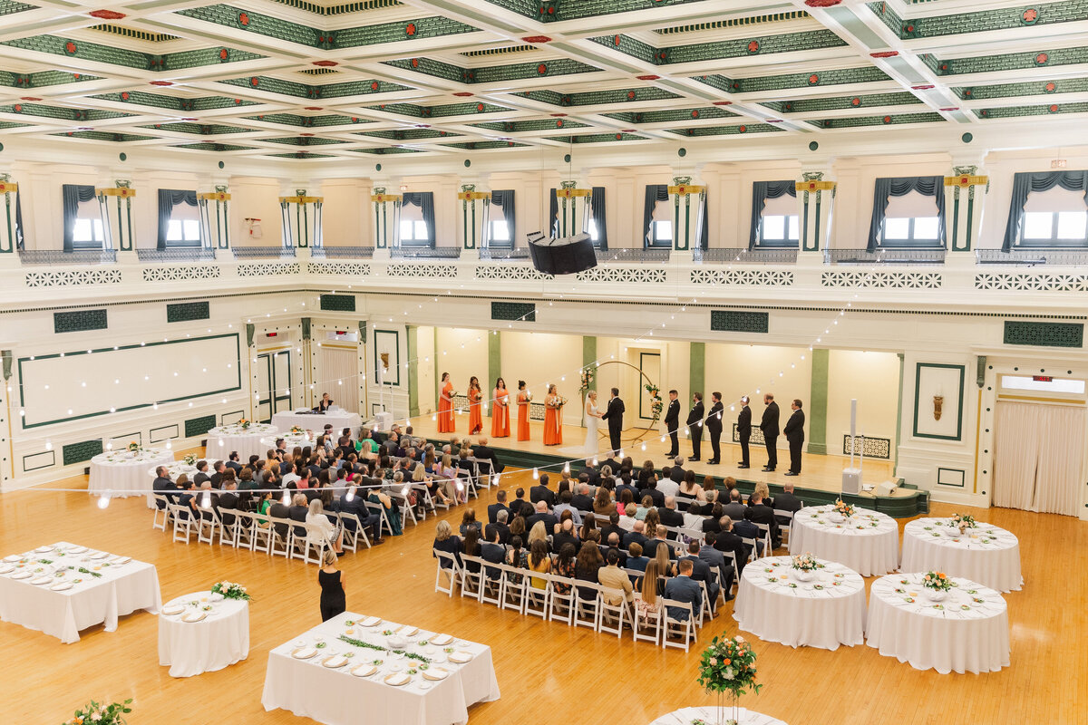 wedding ceremony and reception setup at soldiers and sailors memorial hall in pittsburgh
