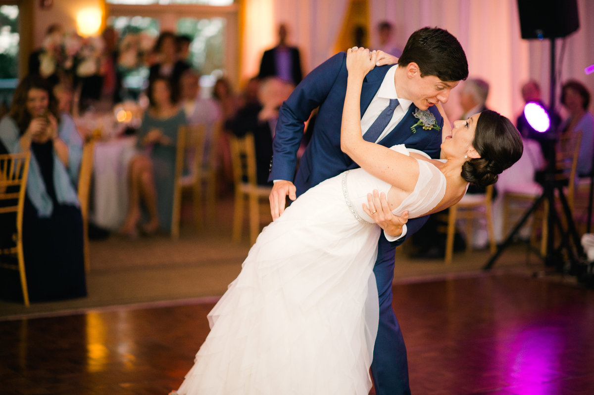 Bride and groom first dance dip