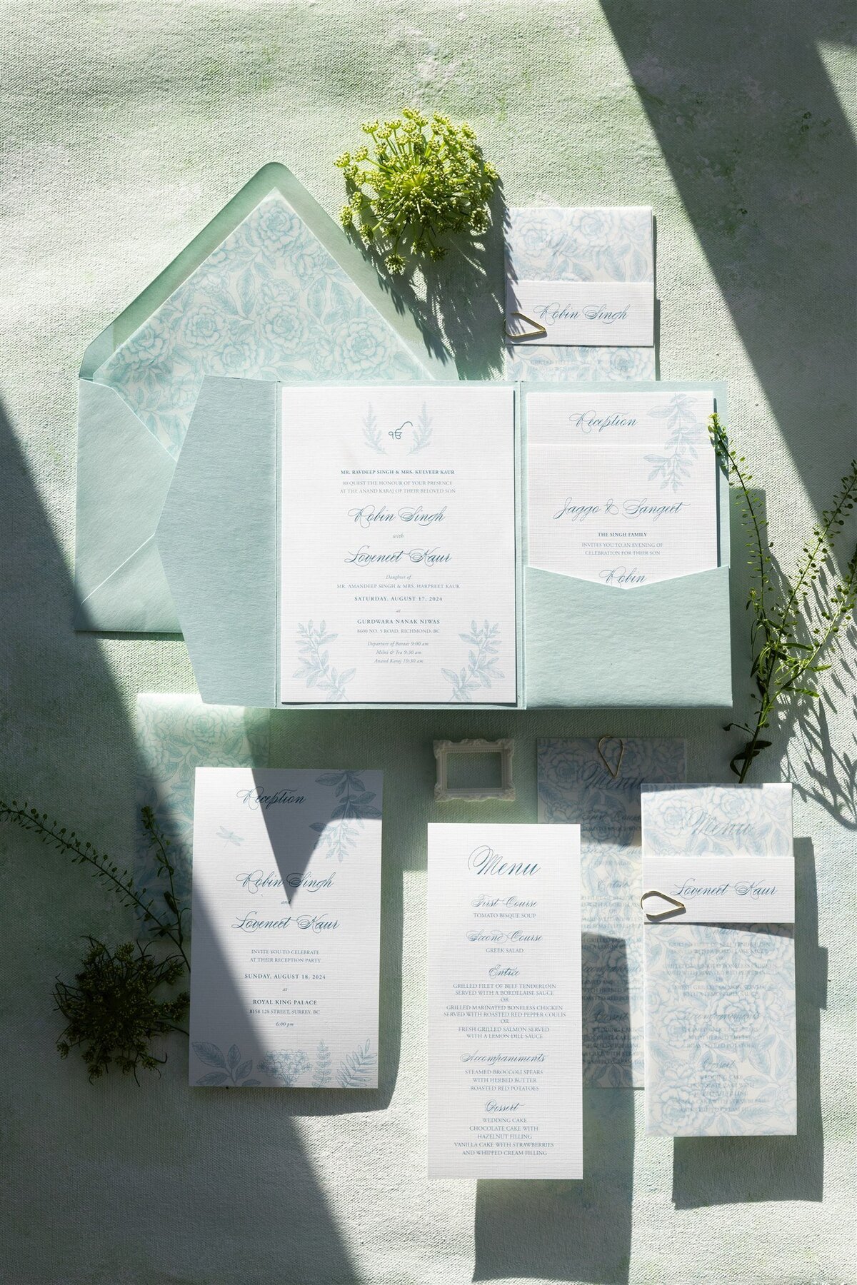 Aqua green pocket-fold Sikh wedding invitation 6