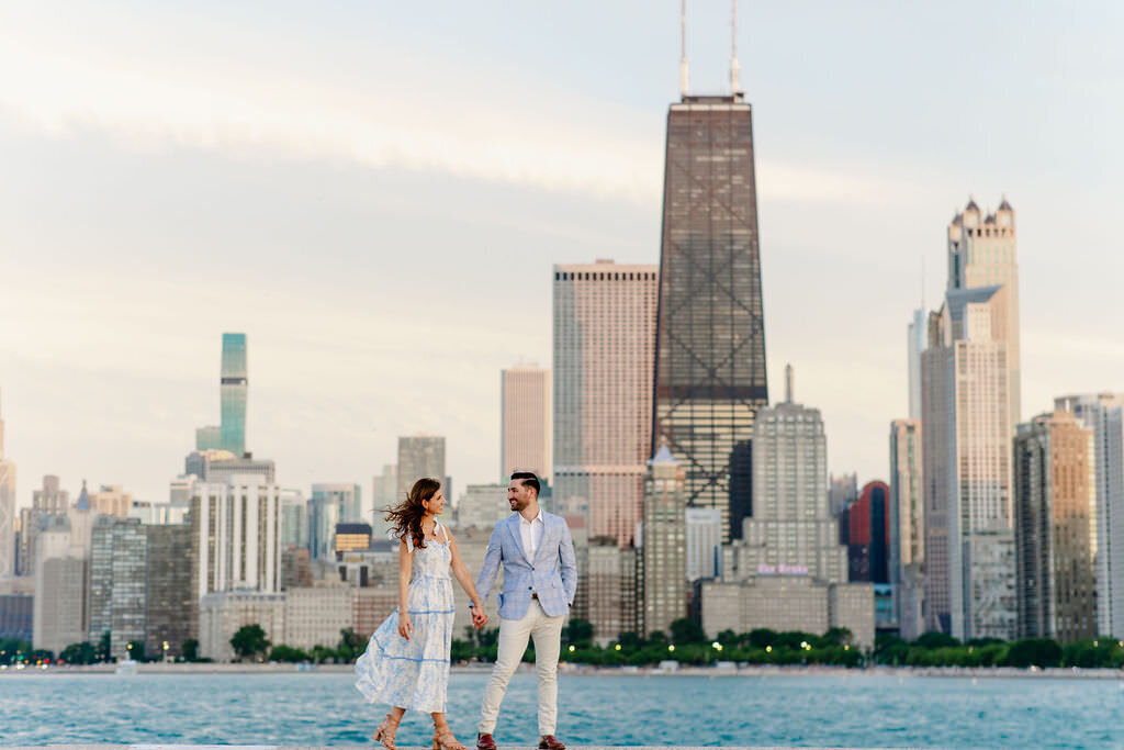 An engagement photography session at The Wrigley Building and North Ave Beach in Chicago, Illinois - 40