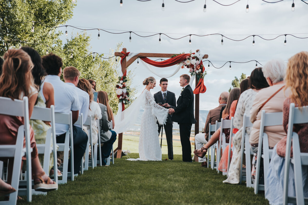 Outdoor ceremony under market lights