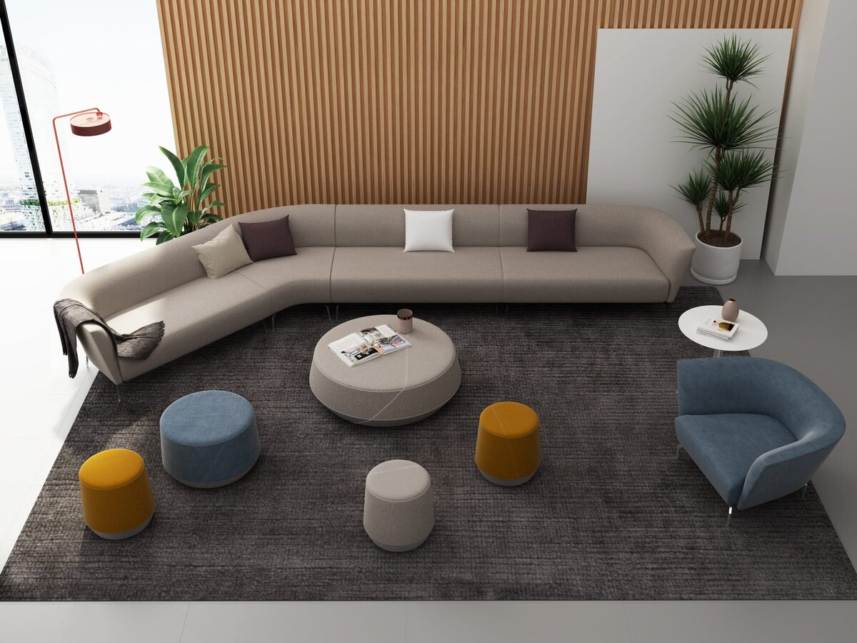 modern cushion and couch seating in commercial office space
