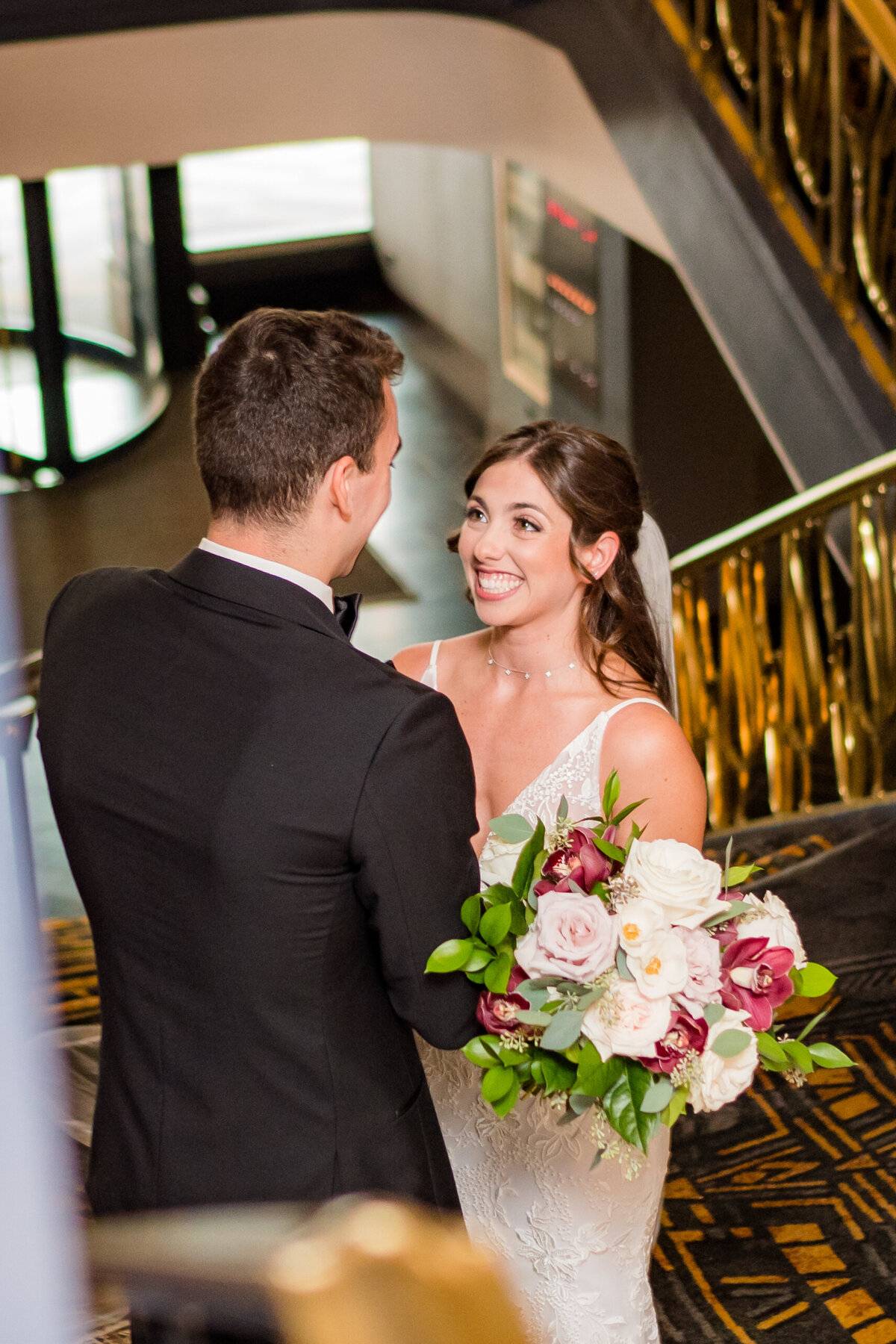 Bride and Groom first look at Hotel Allegro