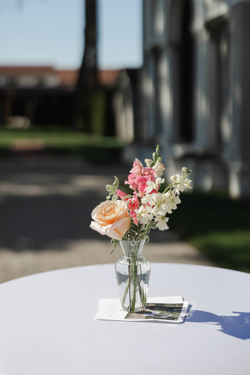 wedding cocktail hour luxury design glass pastel floral bud vase