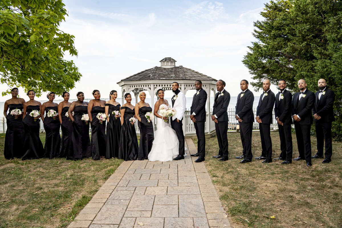 African American bride and grown with their wedding party