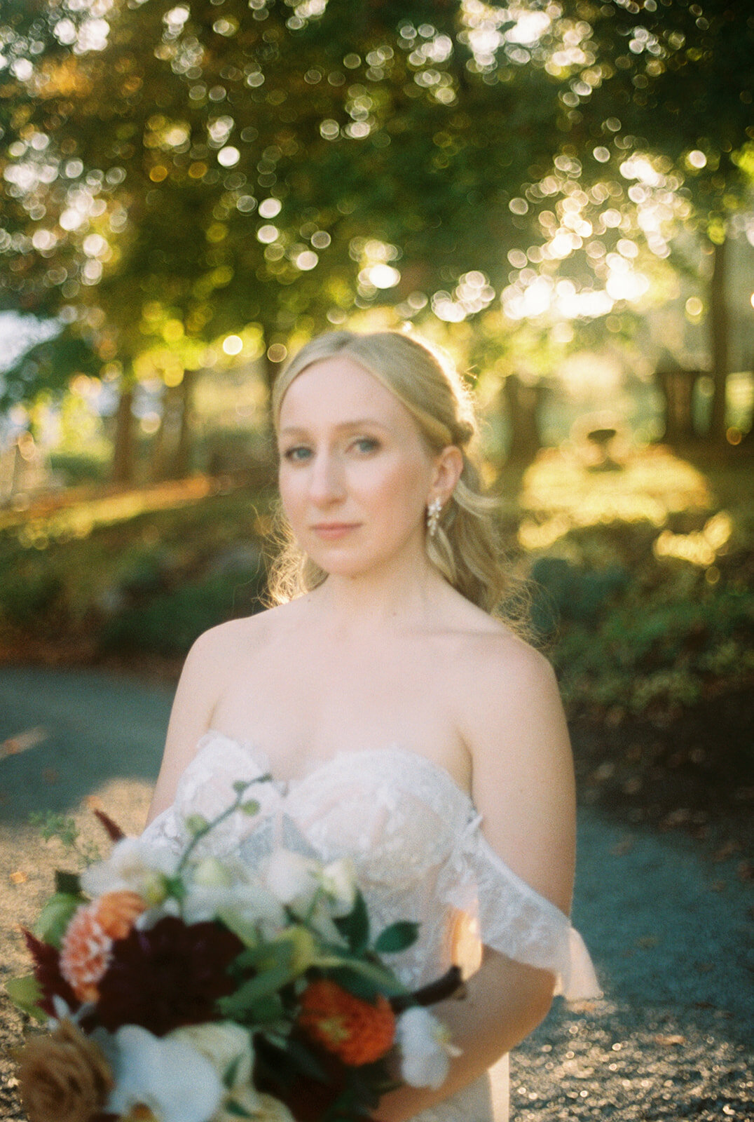 Bridal portrait on film at sunset